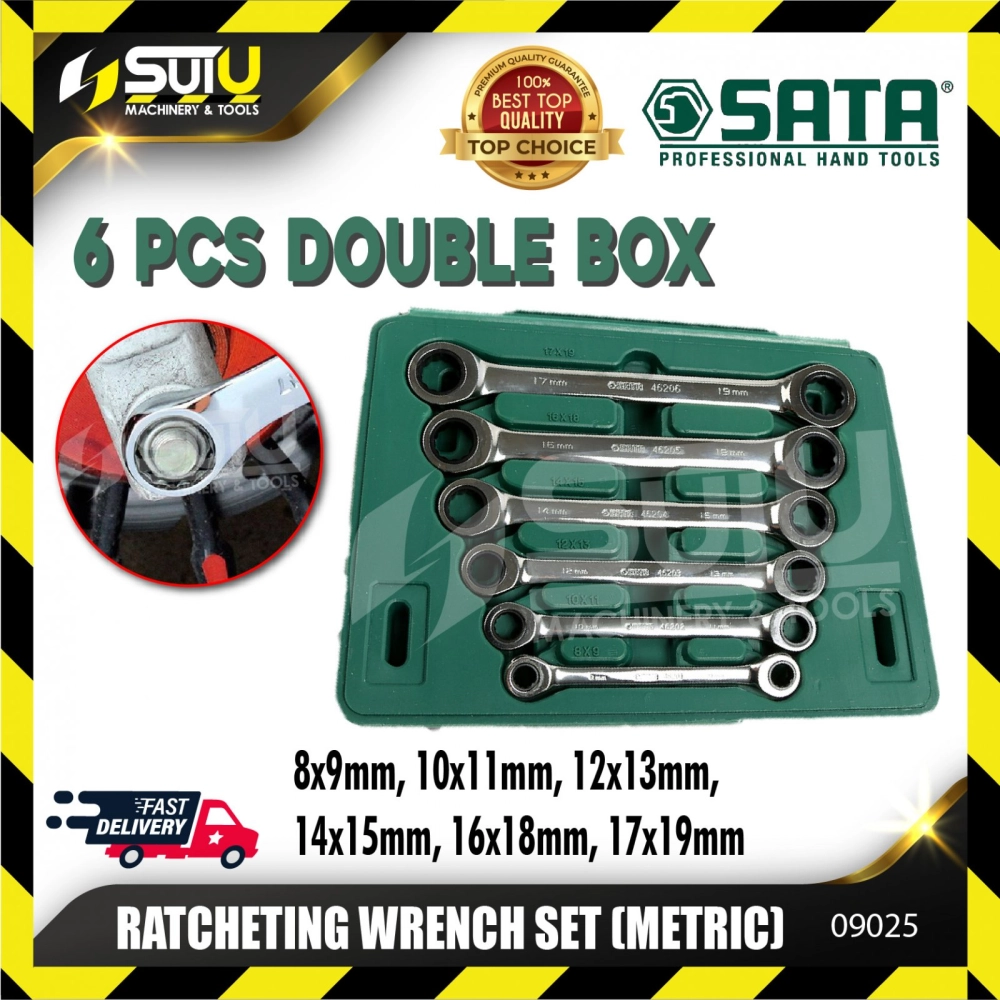 SATA 09025 Metric Double Ratcheting Wrench Set 6Pcs