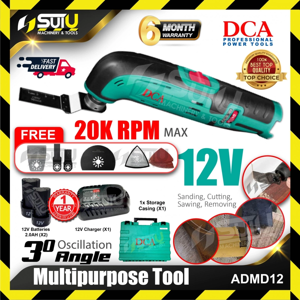 DCA ADMD12 12V Cordless Multi Tool / Multipurpose Tool 20000RPM + 2 x 2.0Ah Batteries + Charger