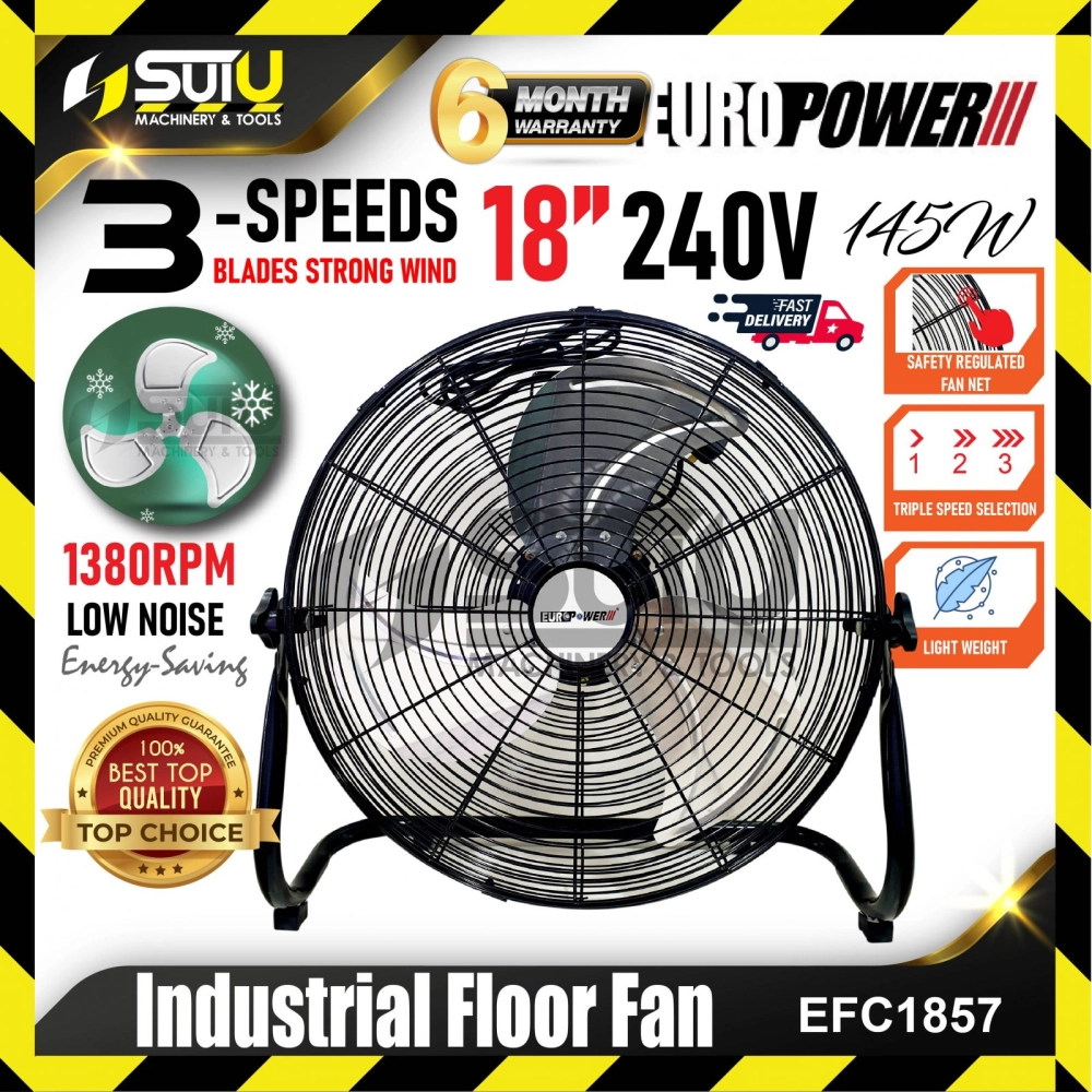 EUROPOWER EFC1857 18" 3-Speed Industrial Floor Fan 145W 1380rpm