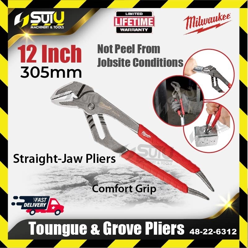 Milwaukee 48-22-6312 254mm 12"  Tongue & Groove Pliers / Comfort Grip Straight-Jaw Pliers