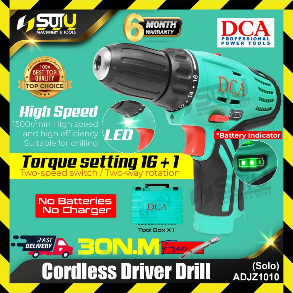 DCA ADJZ1010Z / ADJZ10-10Z 12V Cordless Driver Drill 30NM 1500RPM (SOLO - No Batt & Charger)
