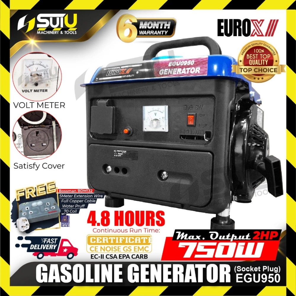 EUROX EGU950 2HP 4.2L 2-Stroke Gasoline Generator 3600rpm + FOC Socket Plug