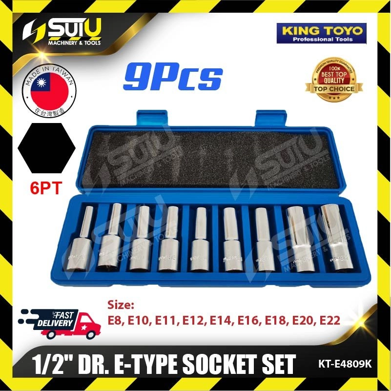 KING TOYO KT-E4809K 9PCS 1/2" Dr. E-Type Socket Set (6PT)