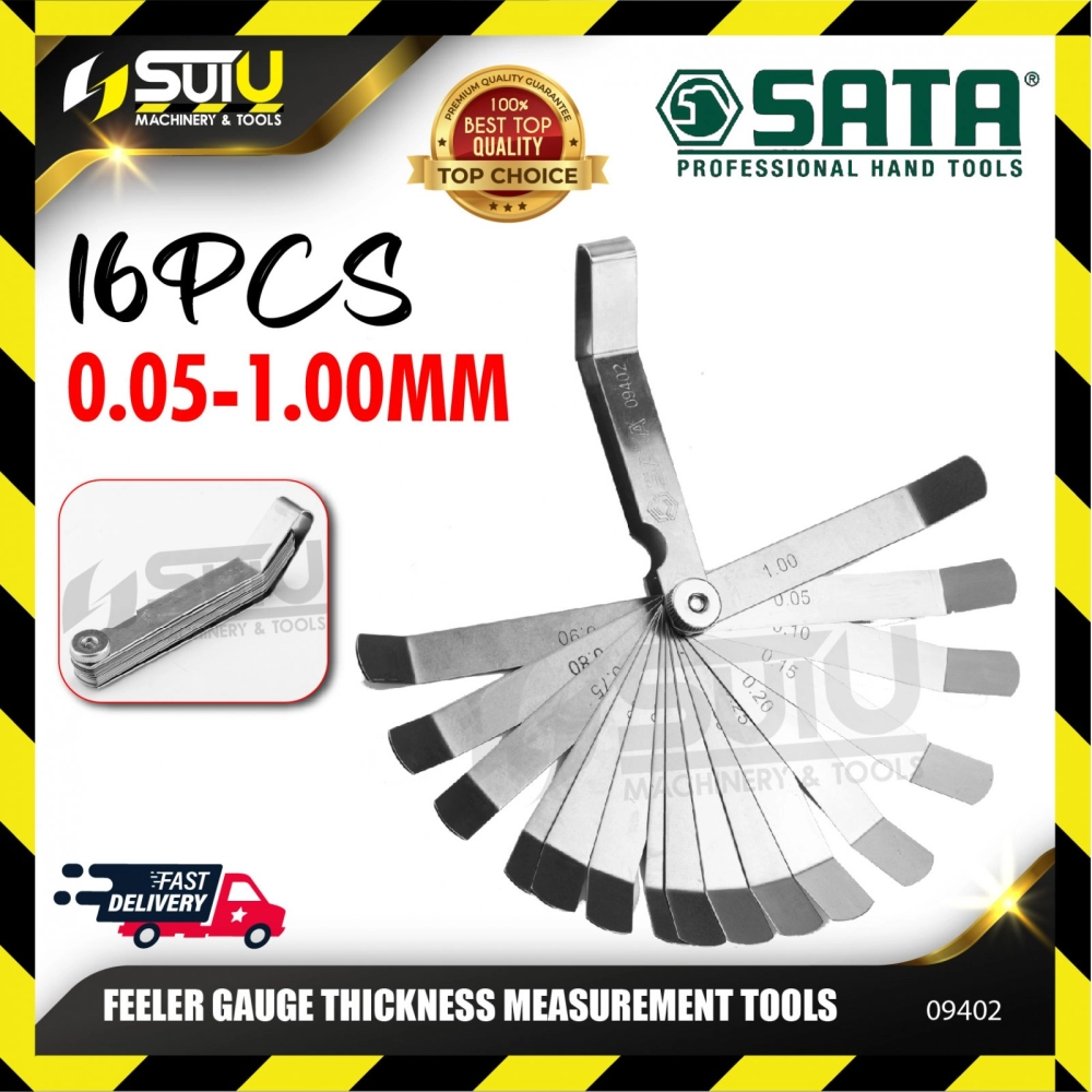 SATA 09402 16 pcs Feeler Gauge Thickness Measurement Tools 0.05-1.00 mm