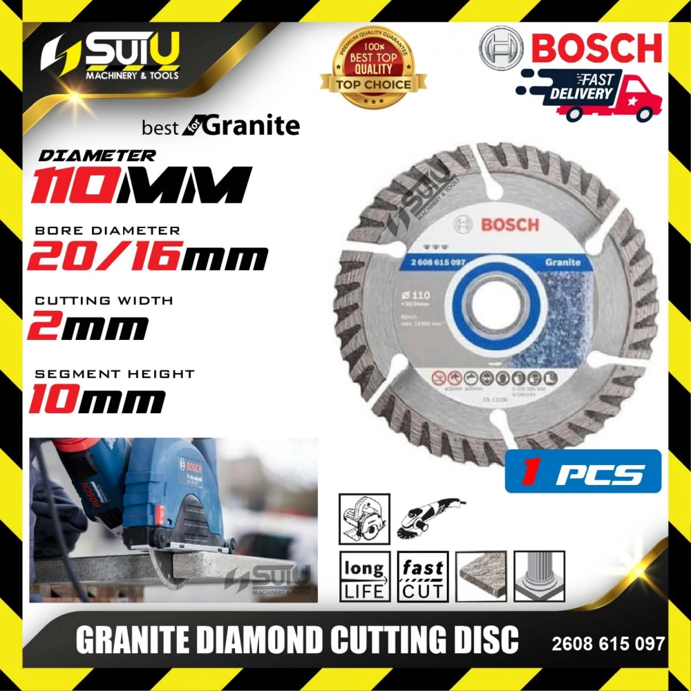 BOSCH 2608615097 110MM Granite Diamond Cutting Disc (Turbo Rim)