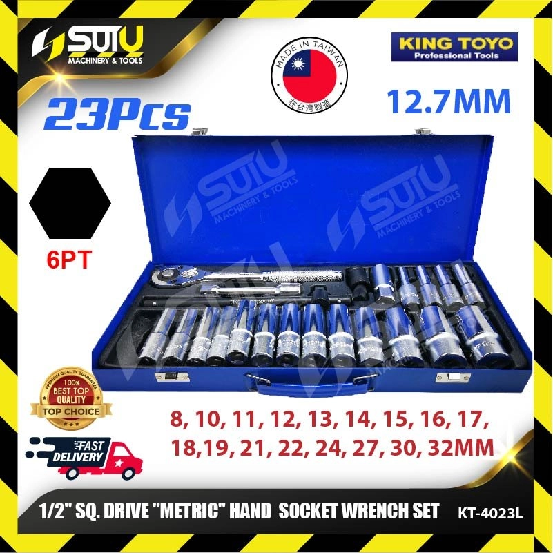 KING TOYO KT-4023L 23PCS 1/2" SQ.Drive Metric Hand Socket Wrench Set 12.7MM (6PT)