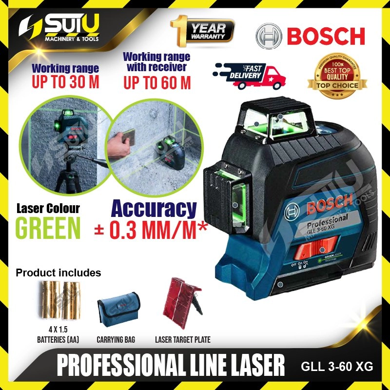 BOSCH GLL 3-60 XG / GLL3-60XG / GLL 3-60XG 3x360° Professional Green Line Laser w/ 4x1.5V LR6 Batteies (AA)