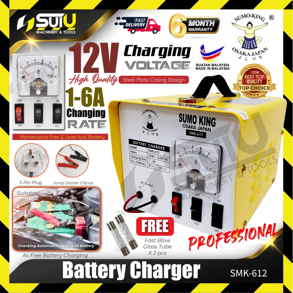 SUMO KING SMK612/ SMK-612 6-12V  Professional Battery Charger 6A w/ 2 x Fast blow glass tube