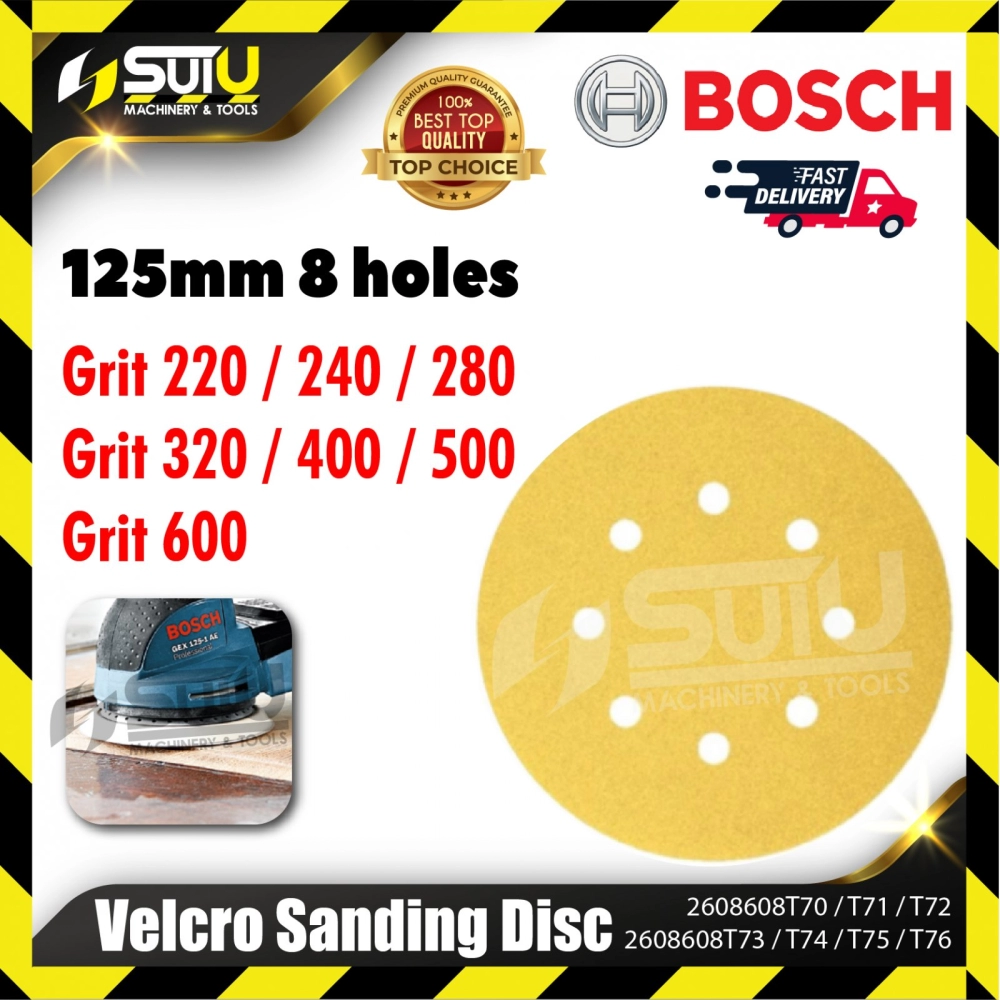 BOSCH 2608608T70/T71/T72/T73/T74/T75/T76 125MM 8 Holes Velcro Sanding Disc C411 (Grit 220-600)