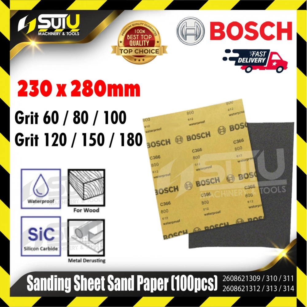 BOSCH 2608621309/310/311/312/313/314 10PCS 230x280MM Hand Sanding Sheets / Sand Paper for General Purpose (Grit 60-180)