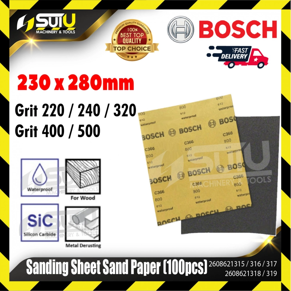 BOSCH 2608621315/316/317/318/319 10PCS 230x280mm Hand Sanding Sheets / Sander Paper for General Purpose (Grit 220-500)