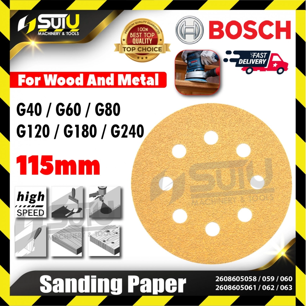 BOSCH 2608605058/059/060/061/062/063 5PCS 115MM Sanding Paper For Wood & Metal (G40-G240)