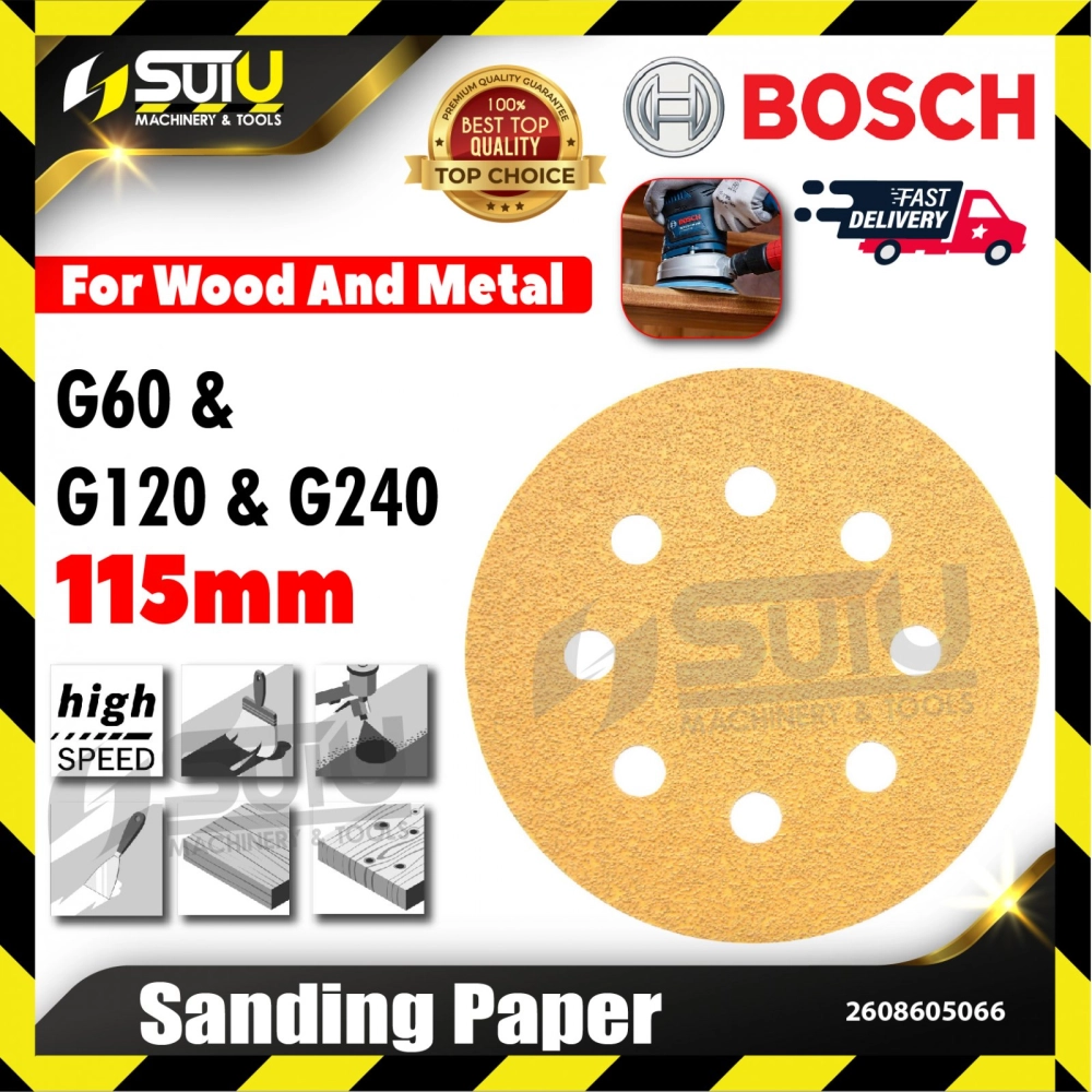 BOSCH 2608605066 115MM Sanding Paper For Wood & Metal (G60/G120/G240)