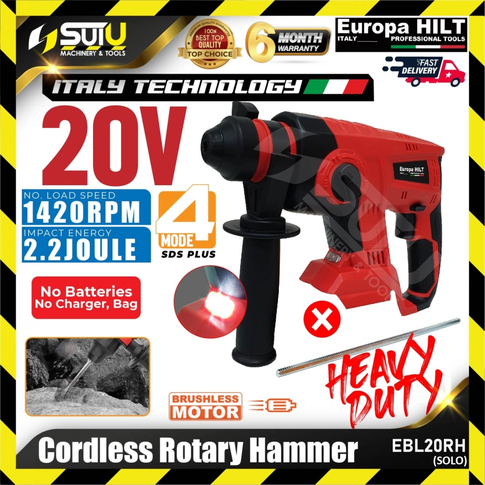 EUROPA HILT EBL20RH 20V 2.2J Brushless Cordless Rotary Hammer 1420RPM (SOLO - No Battery & Charger)