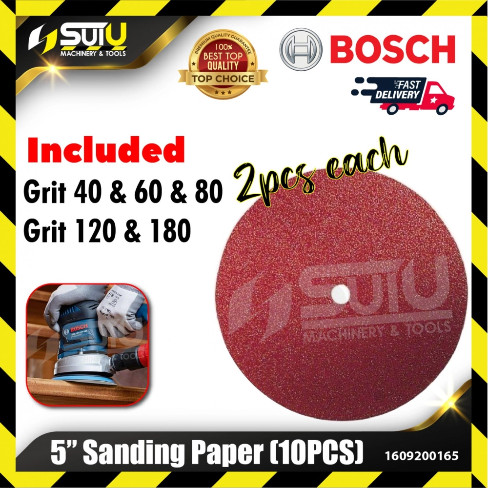 BOSCH 1609200165 10PCS 125MM Sanding Paper (Grit 40-180)