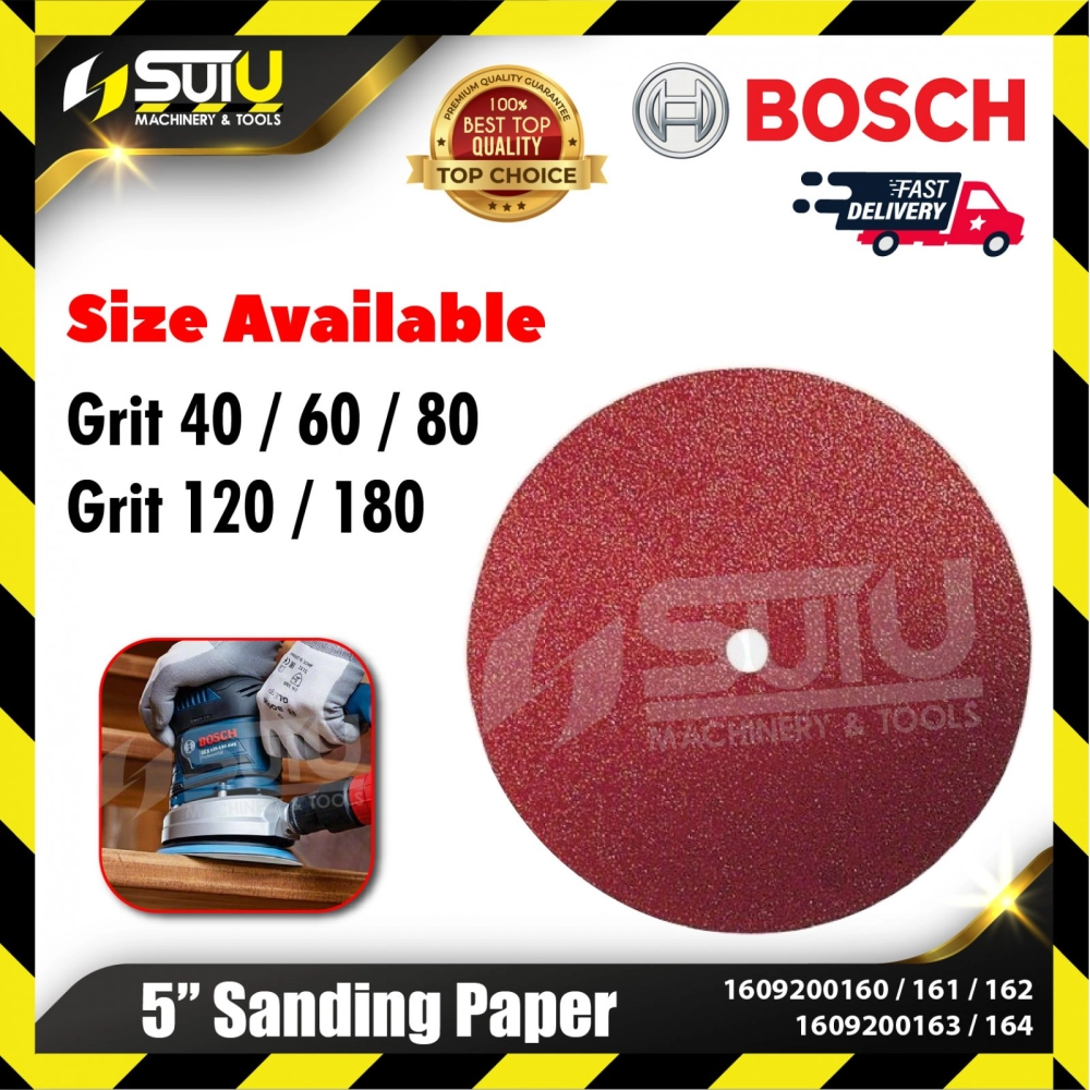 BOSCH 1609200160/161/162/163/164 5PCS 125MM Sanding Paper (Grit 40-180)