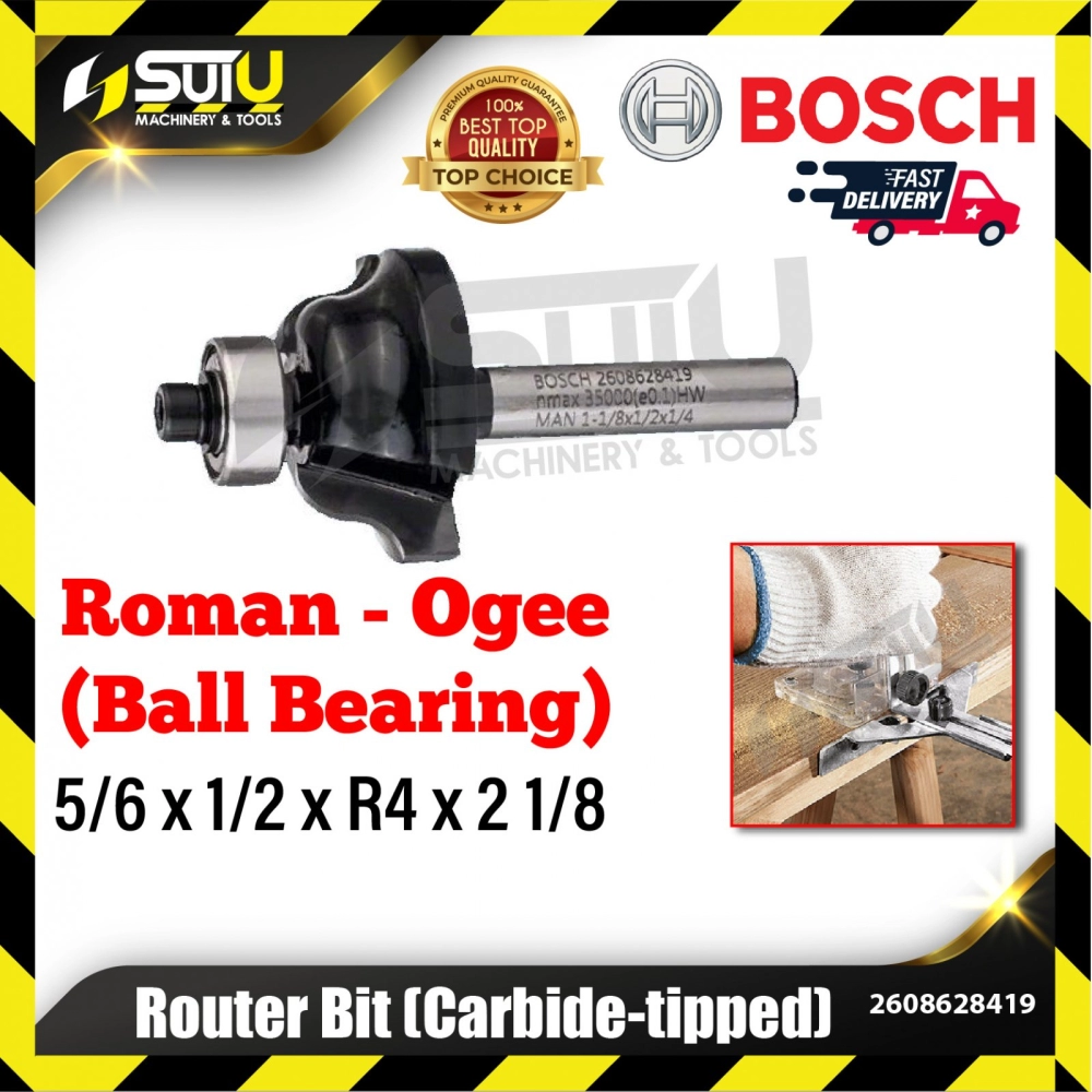 BOSCH 2608628419 1PCS 5/6 x 1/2 x R4 x 2 1/8 Roman Ogee for Routers w/ Ball Bearing Carbide Tipped