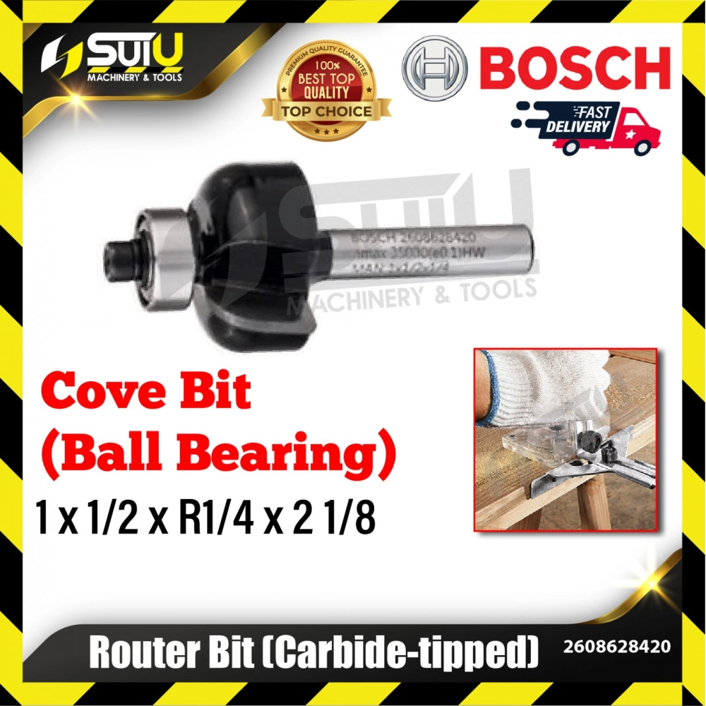 BOSCH 2608628420 1PCS 1 x 1/2 x R1/4 x 2 1/8 Cove Bit for Routers w/ Ball Bearing Carbide Tipped
