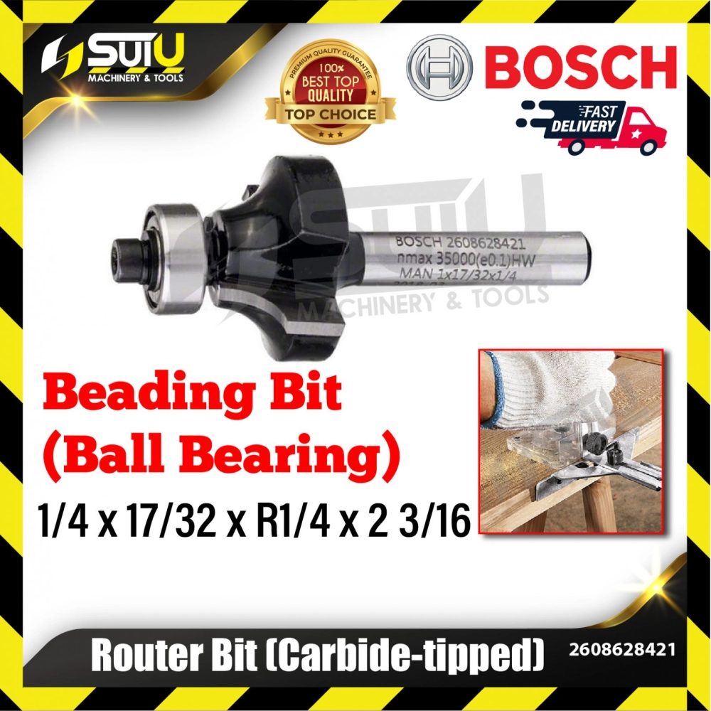 BOSCH 2608628421 1PCS 1/4 x 17/32 x R1/4 x 2 3/16 Beating Bit for Routers w/ Ball Bearing Carbide Tipped