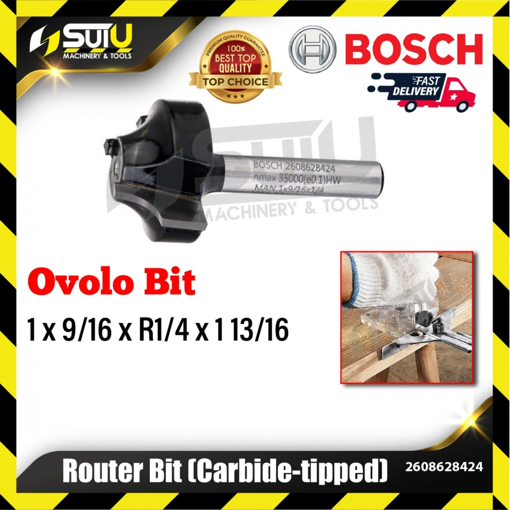 BOSCH 2608628424 1PCS 1 x 9/16 x R1/4 x 1 13/16 Ovolo Bit for Routers (Carbide Tipped)