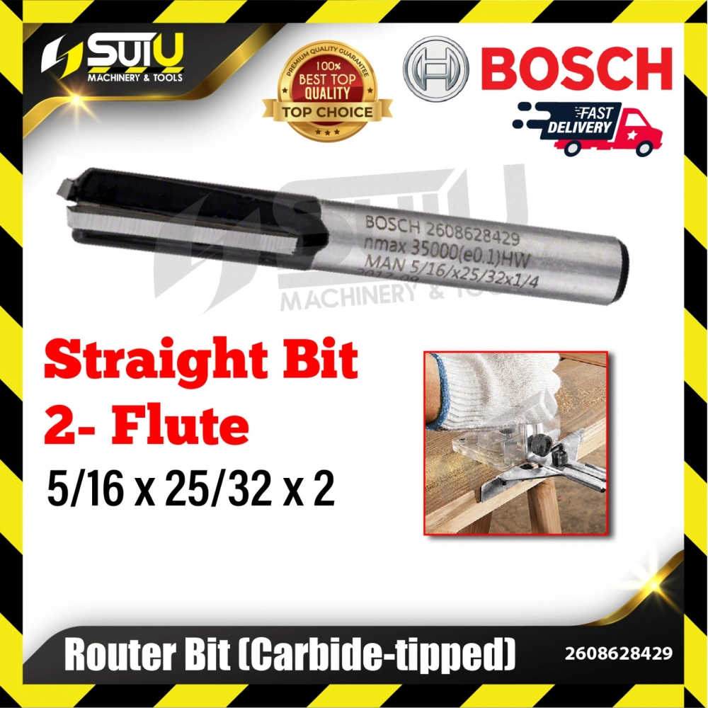 BOSCH 2608628429 1PCS 5/16 x 25/32 x 2 Straight Bit for Routers w/ 2 Flutes & Tungsten Carbide Tipped