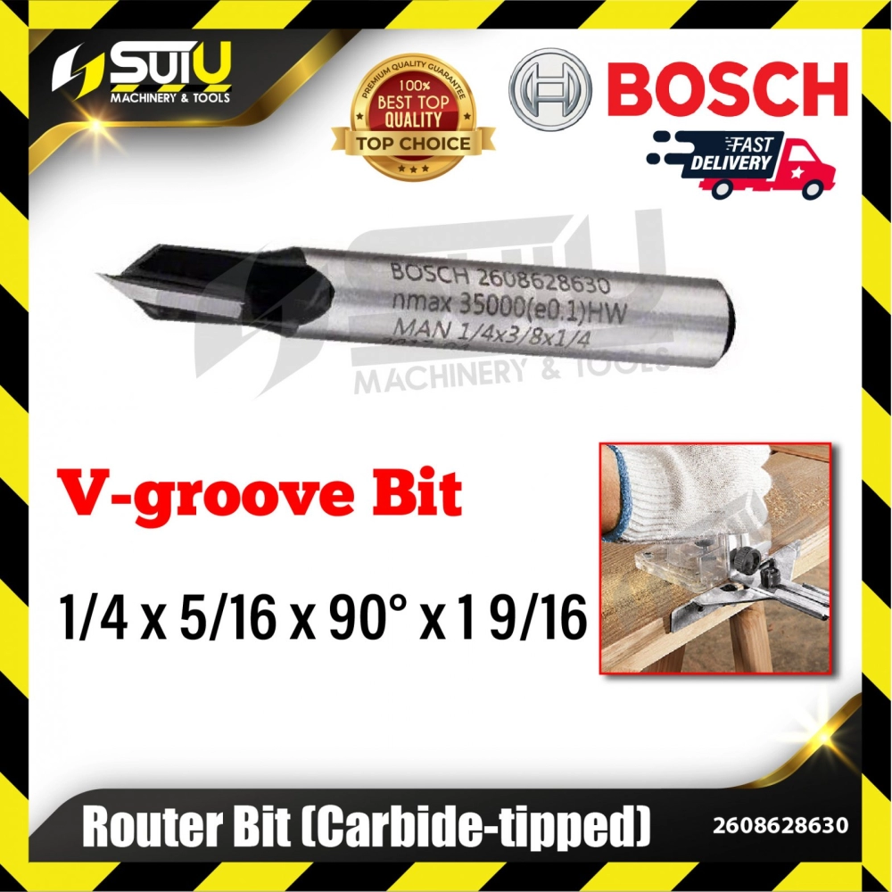 BOSCH 2608628630 1PCS 1/4 x 5/16 x 90° x 1 9/16 V-Groove Bit for Routers (Carbide Tipped)