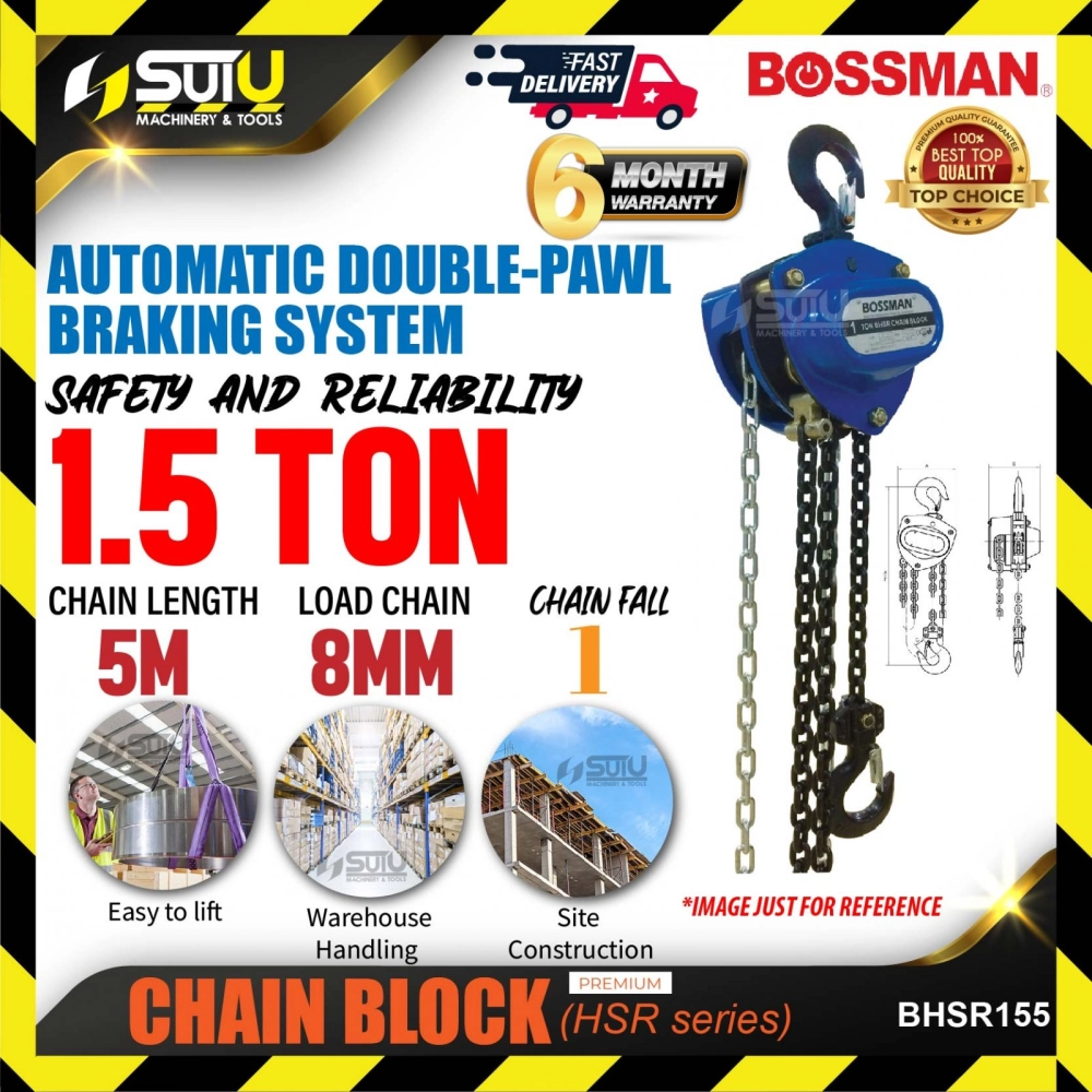 BOSSMAN BHSR155 5M 1.5 Ton Premium HSR Series Chain Block