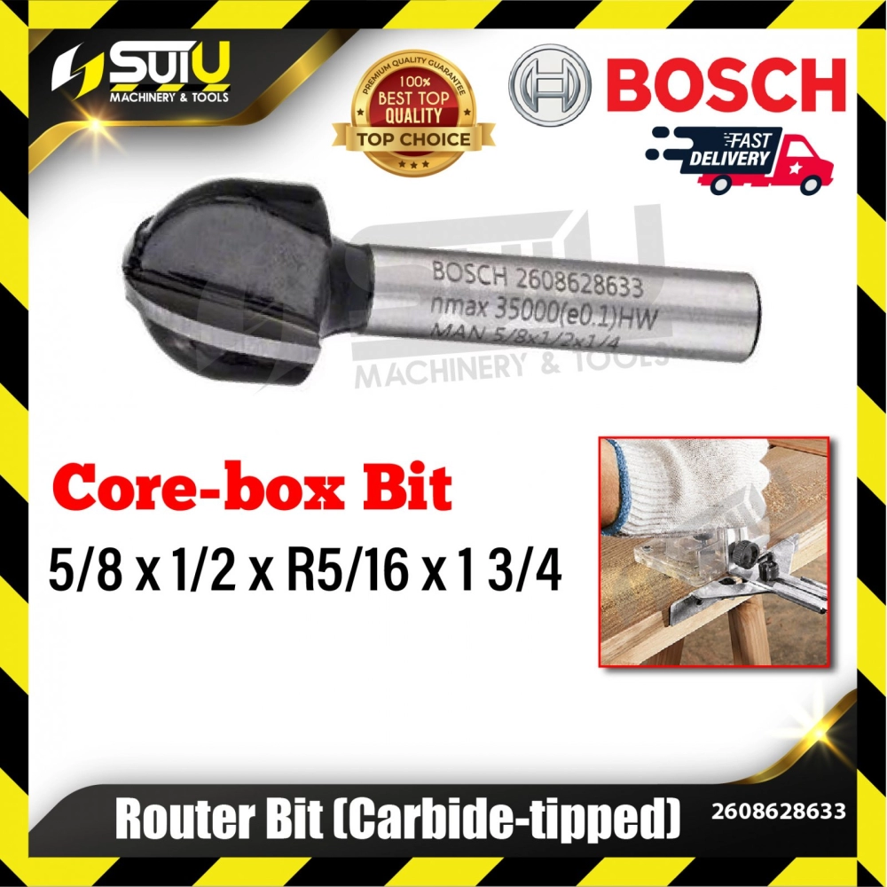 BOSCH 2608628633 1PCS 5/8 x 1/2 x R5/16 x 1 3/4 Core Box Bit for Routers (Carbide Tipped)