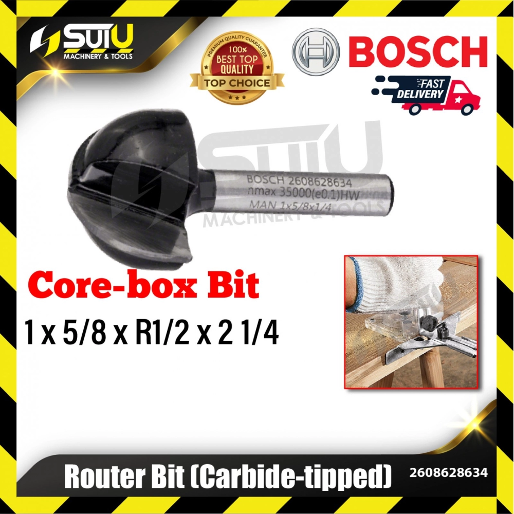 BOSCH 2608628634 1PCS 1 x 5/8 x R1/2 x 2 1/4 Core Box Bit for Routers (Carbide Tipped)