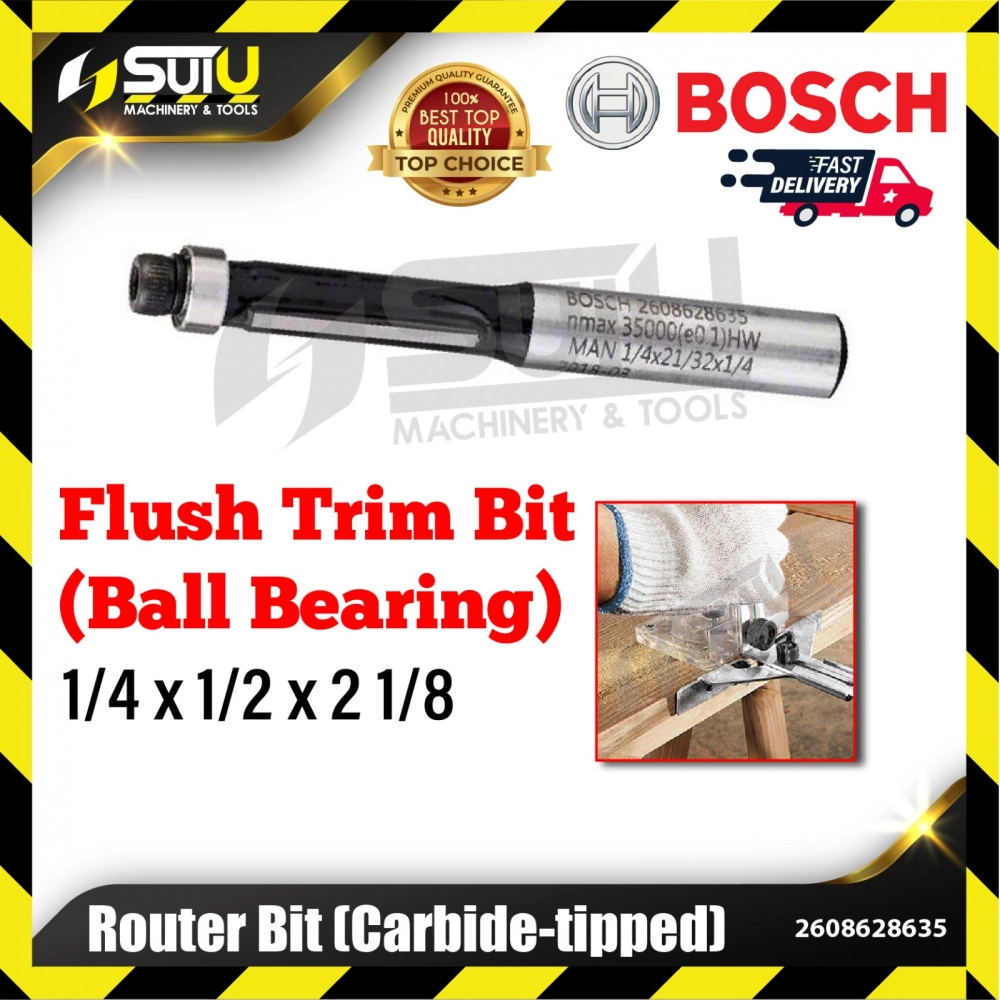 BOSCH 2608628635 1PCS 1/4 x 1/2 x 2 1/8 Flush Trim Bit w/ Ball Bearing Carbide Tipped