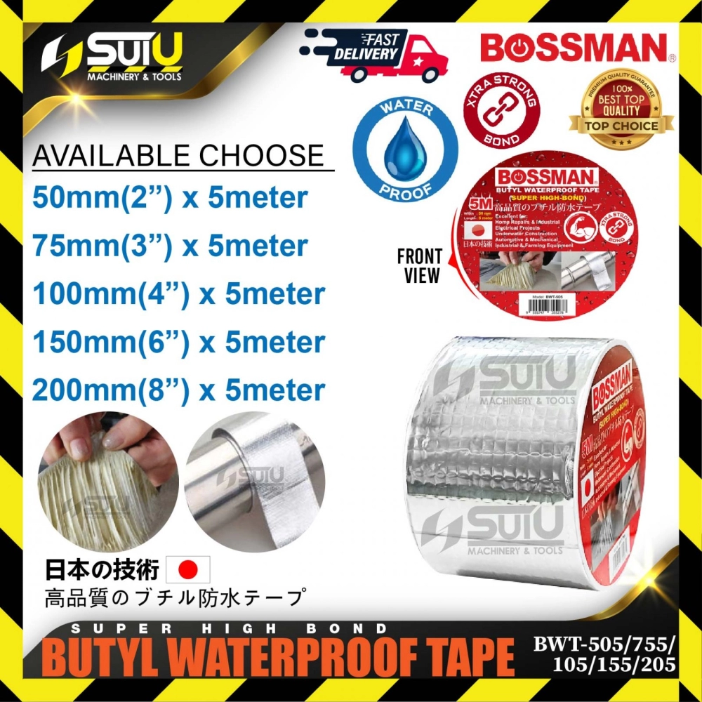 BOSSMAN BWT-505/755/105/155/205 1PCS 50MM-200MM x 5 Meter Butyl Waterproof Tape