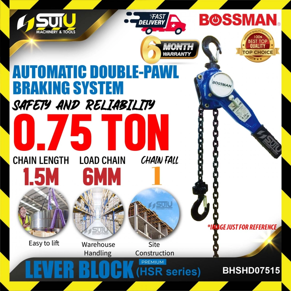 BOSSMAN BHSHD07515 1.5M 0.75 Ton Premium HSR Series Lever Block