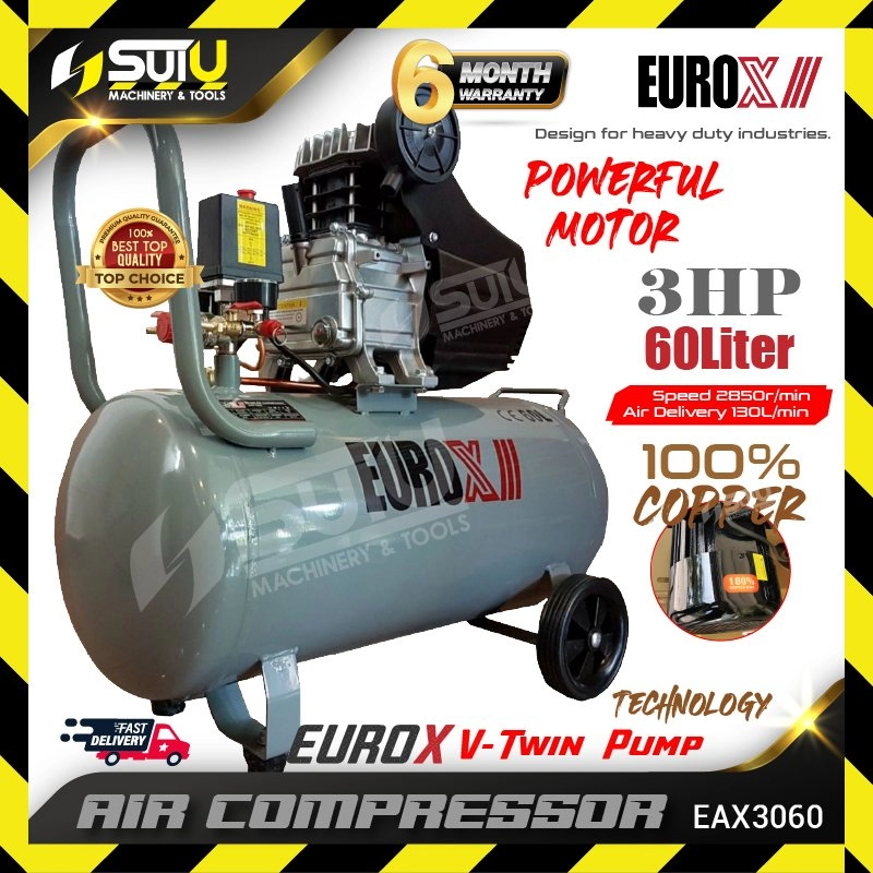 [READY STOCK, ORIGINAL, MY SPEC] EUROX EAX3060 / EAX-3060 / EAW3060 / EAW-3060 60L 3HP Direct Air Compressor 2850RPM