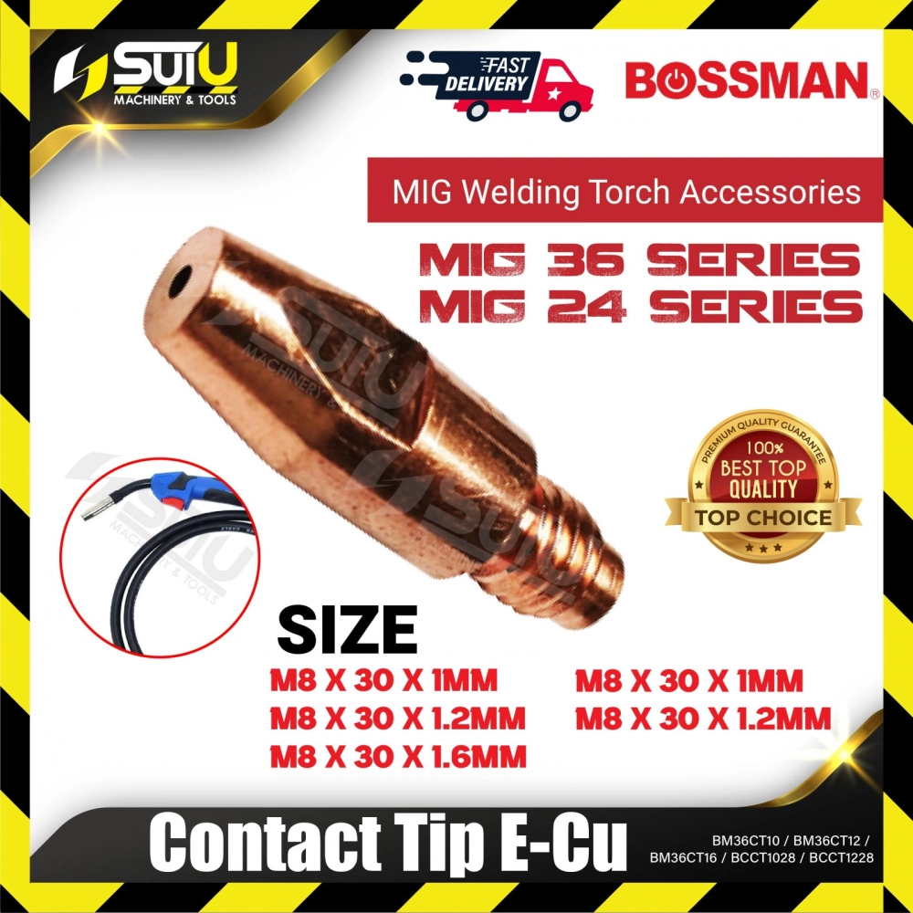 BOSSMAN BM36CT10/ 12/ 16 1PCS M8 X 30 X 1-1.6MM Contact Tip E-Cu (MIG 36 Series)