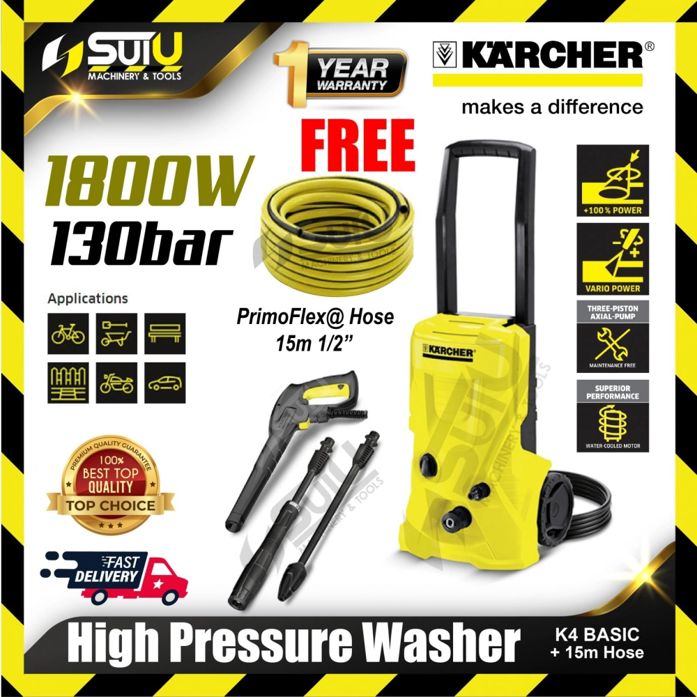 KARCHER K4 Basic 130bar High Pressure Washer 1800W FOC Hose 15m