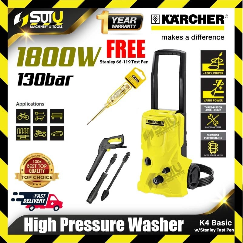 KARCHER K4 Basic 130bar High Pressure Washer 1800W + Stanley 66-119 Test Pen 