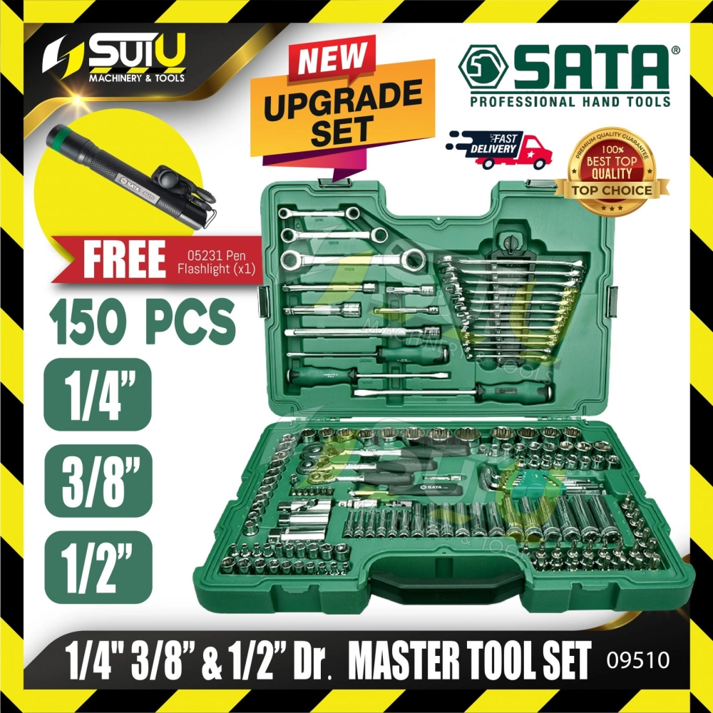 SATA 09510 150pcs 1/4”, 3/8" & 1/2" Dr. Master Tool Set