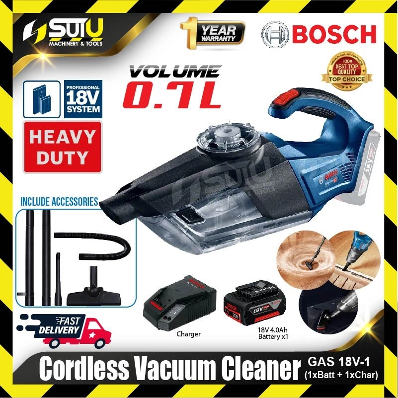 BOSCH GAS 18V-1 / GAS18V-1 18V 0.7L Cordless Vacuum Cleaner w/ Accessories + 1 x Battery 4.0Ah + Charger