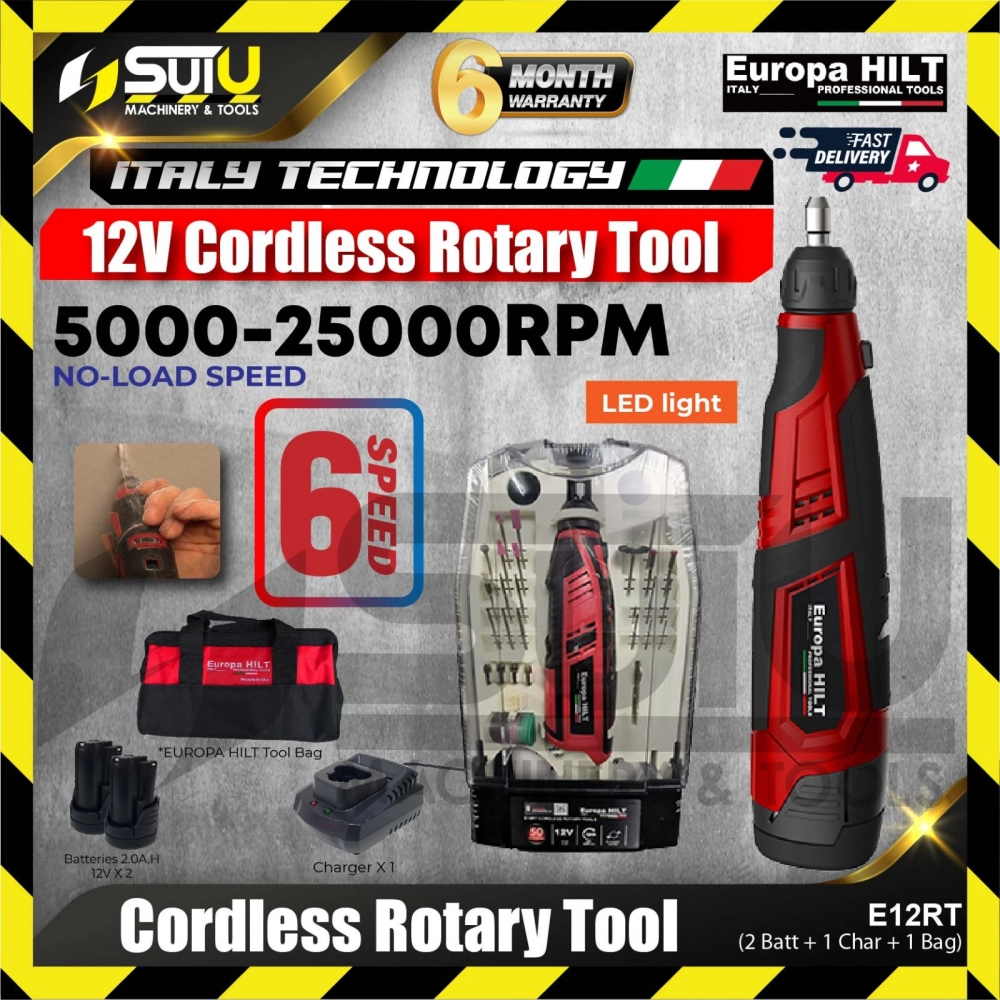 EUROPA HILT E12RT 12V Cordless Rotary Tool w/ Accessories 25000RPM w/ 2 x Batteries 2.0Ah + Charger + Tool Bag