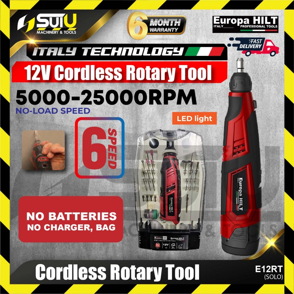 EUROPA HILT E12RT 12V Cordless Rotary Tool w/ Accessories 25000RPM (SOLO - No Battery & Charger)