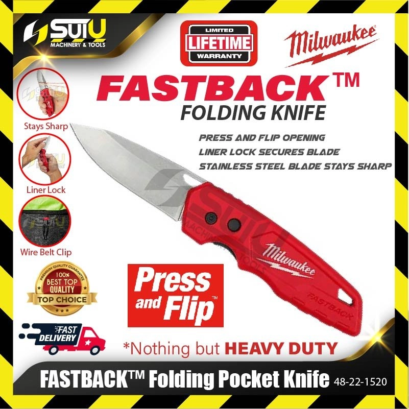 MILWAUKEE 48-22-1520 FASTBACK™ 3“ Stainless Steel Smooth Folding Utility Tool w/ Blade Storage