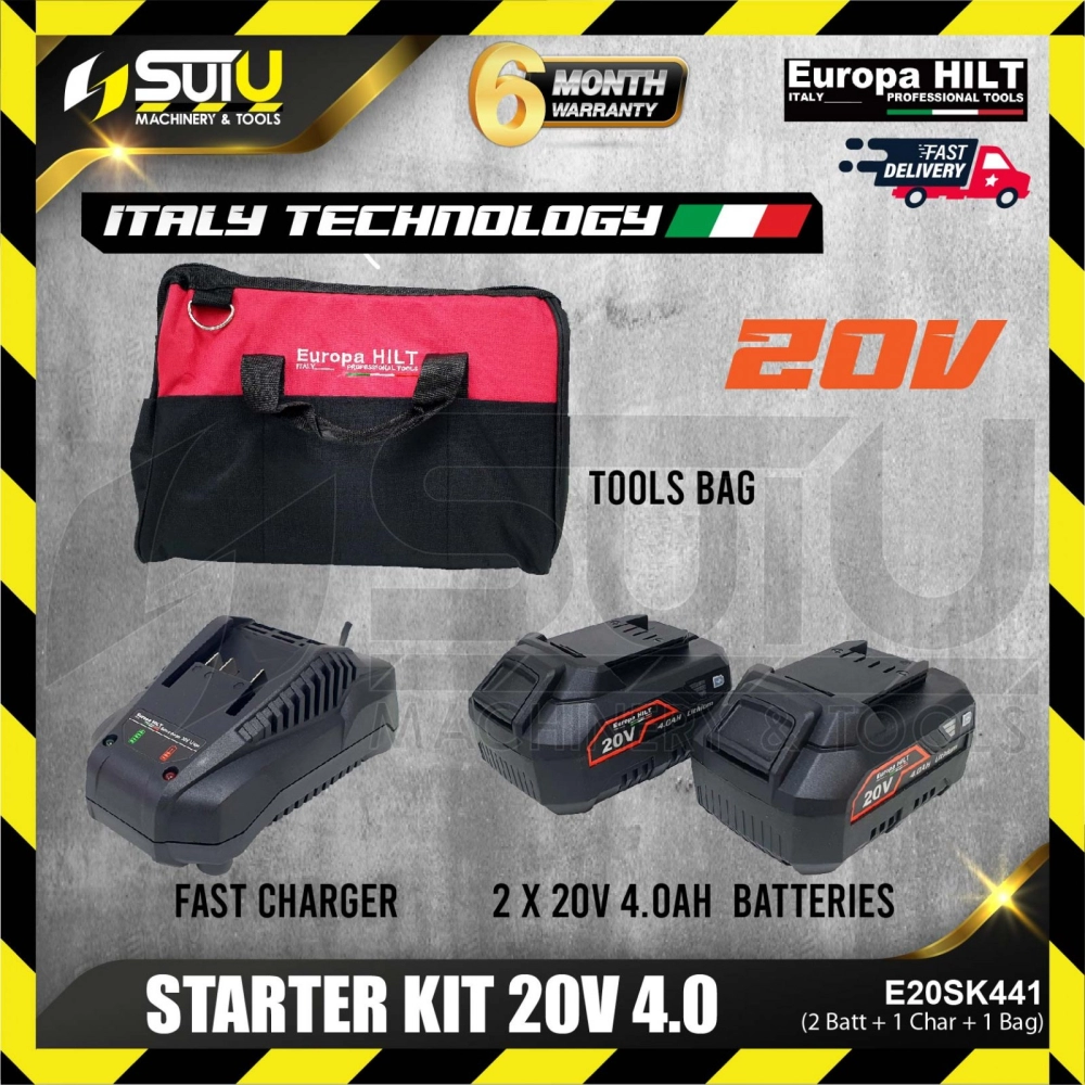EUROPA HILT E20SK441 / E20SK-441 20V Starter Kit 4.0Ah ( 2 x Batteries 4.0Ah + 1 x Charger + 1 x Tools Bag)