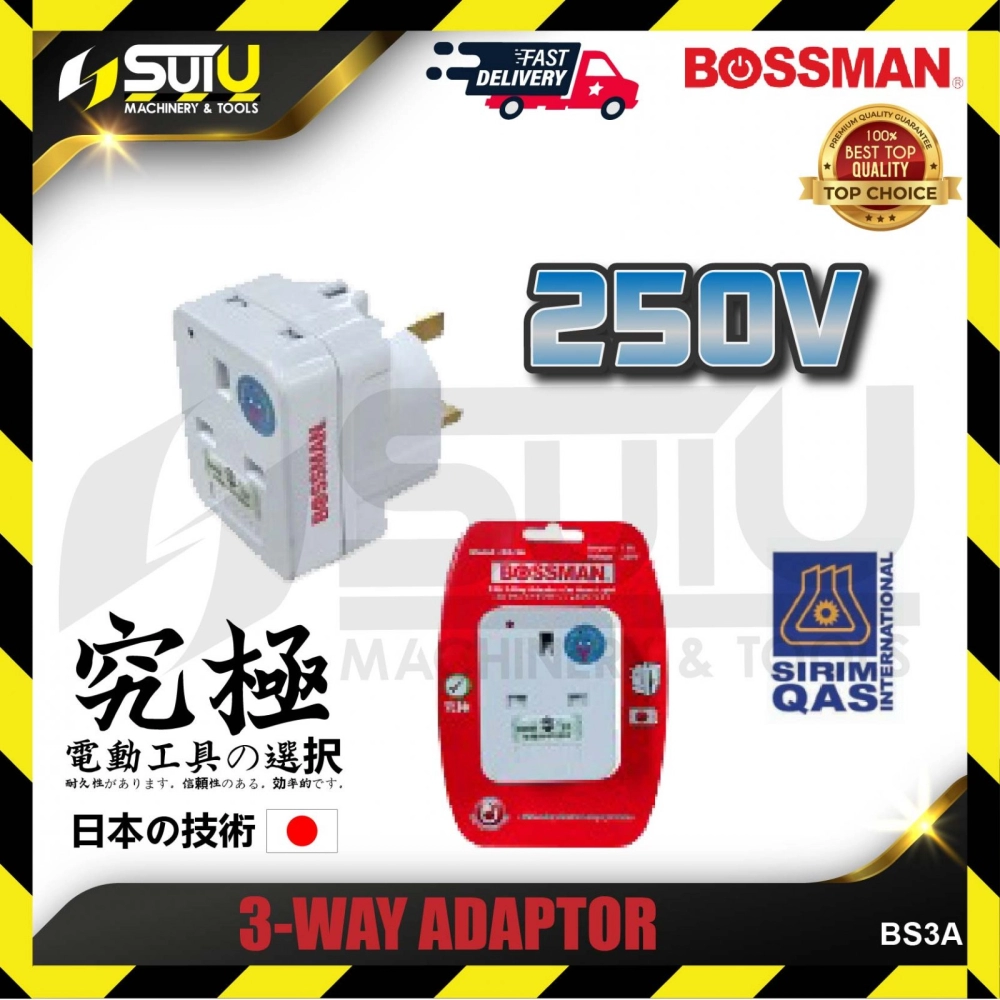 BOSSMAN BS3A 250V 3-Way Adaptor (SIRIM Certified)