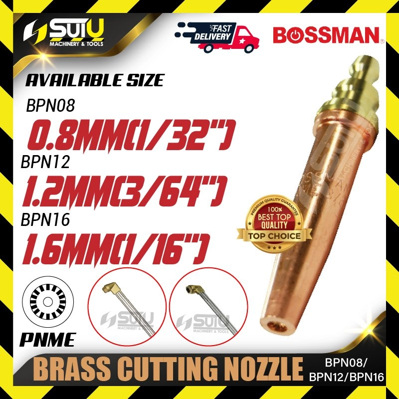 BOSSMAN BPN08/ BPN12/ BPN16 0.8/ 1.2/ 1.6MM PNME Brass Cutting Nozzle (LPG GAS)