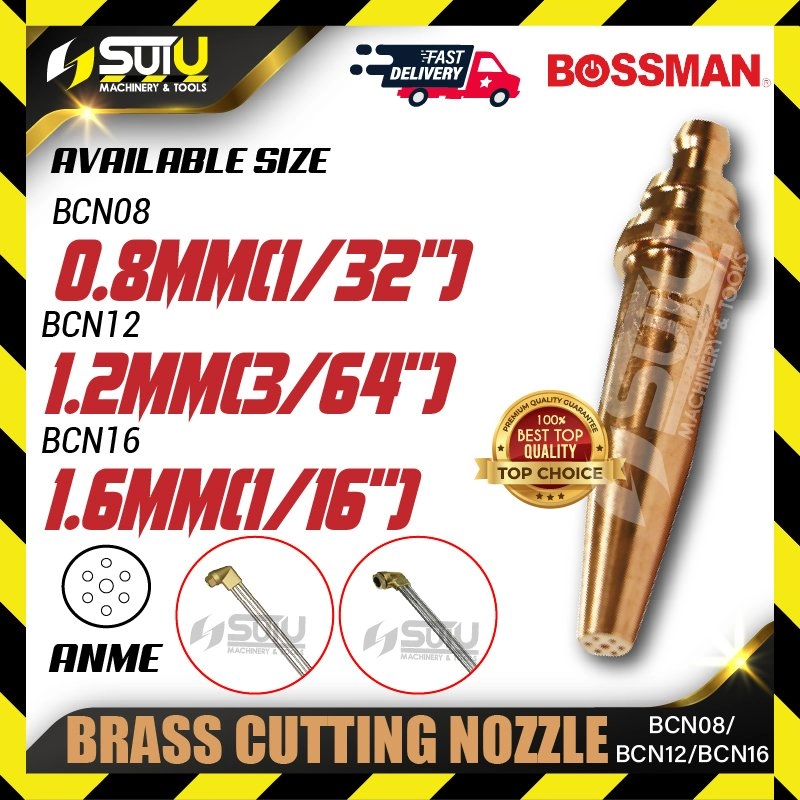 BOSSMAN BCN08/ BCN12/ BCN16 0.8/ 1.2/ 1.6MM ANME Brass Cutting Nozzle (Acetylene Gas)