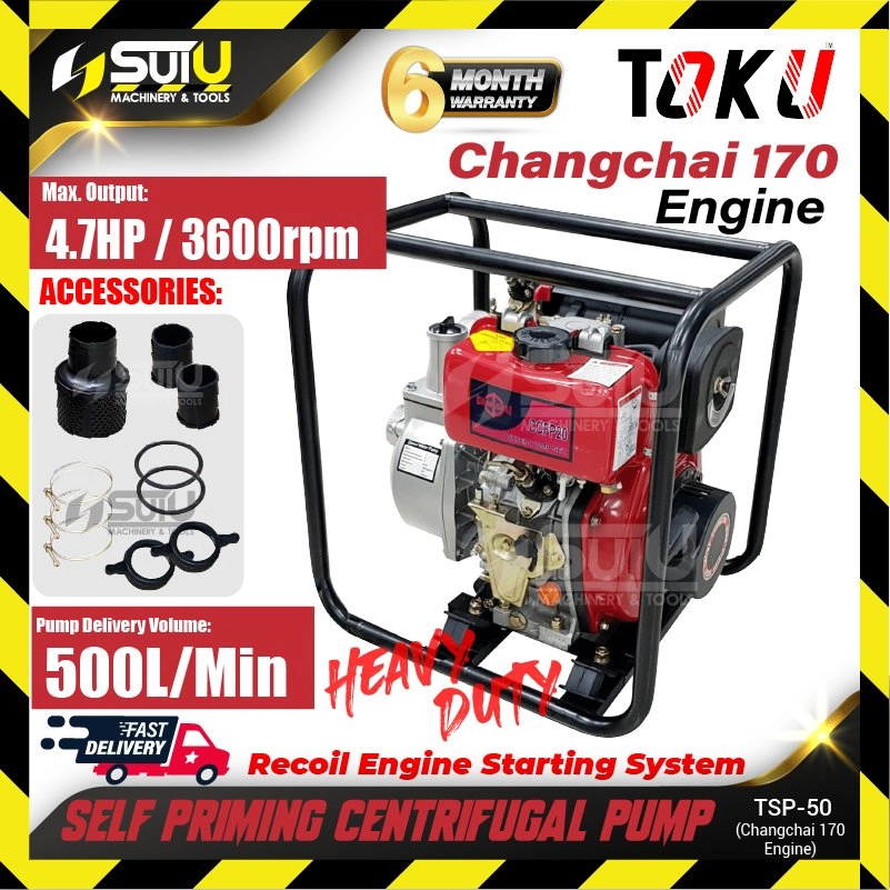 TOKU TSP-50 4.7HP Self Priming Centrifugal Pump 3600RPM c/w Changchai 170 Engine