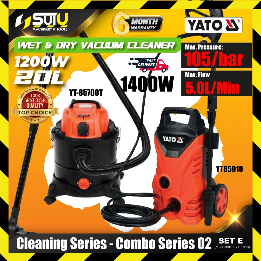 [SET E] CLEANING SERIES - COMBO SERIES 02 YATO YT-85910 High Pressure Washer + YT-85700T Vacuum Cleaner