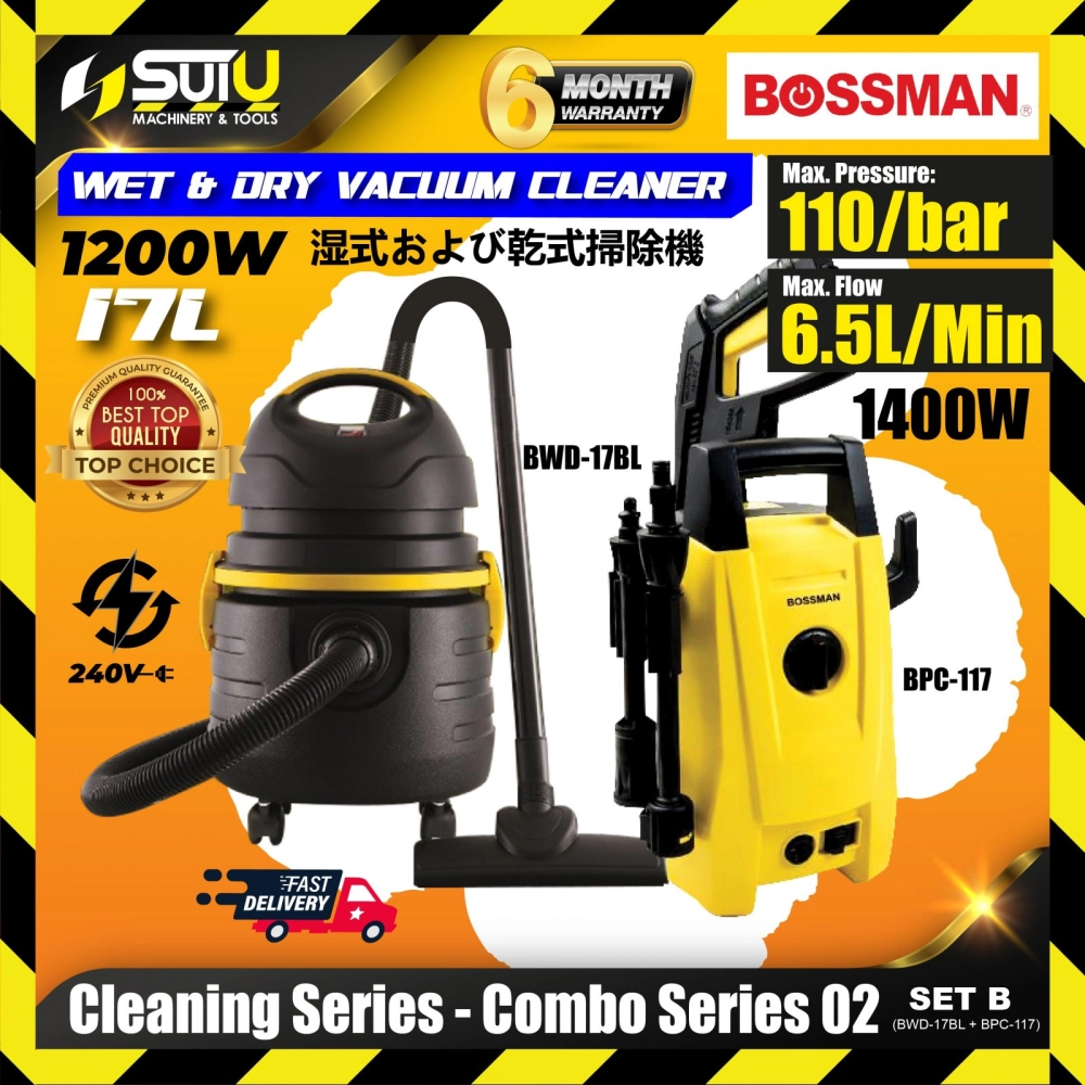 [SET B ] CLEANING SERIES - COMBO SERIES 02 BOSSMAN BPC-117 High Pressure Washer + BWD-13BL Vacuum cleaner