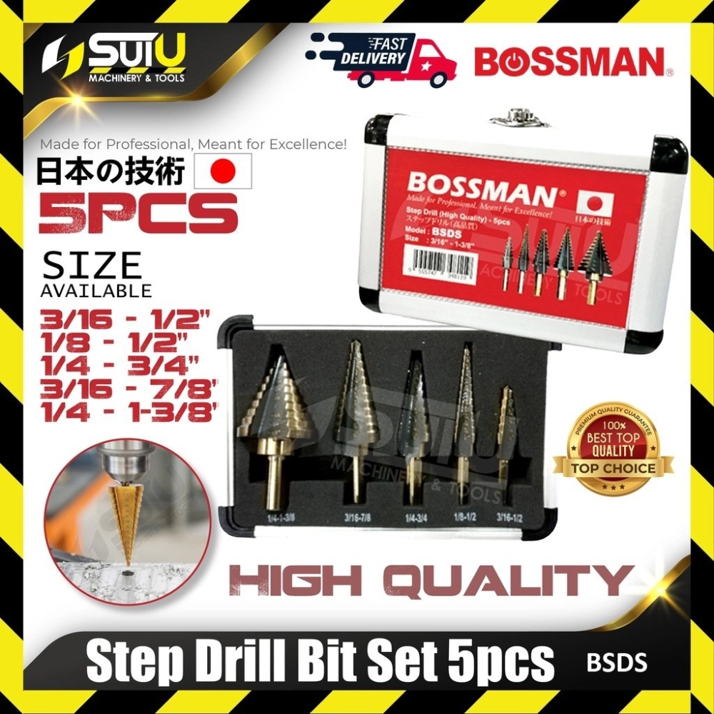 BOSSMAN BSDS 5PCS Step Drill Bit Set w/ Carry Bag