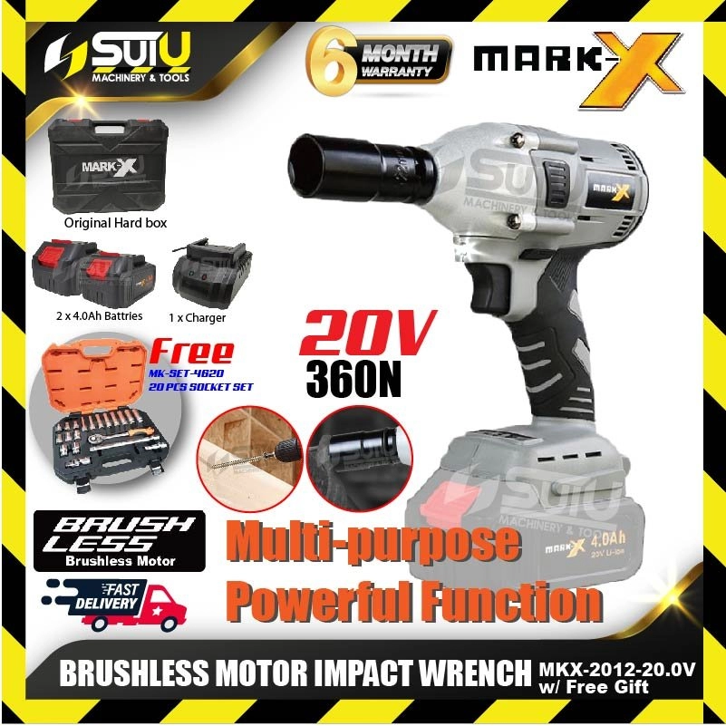 MARK-X MKX-2012-20.0V 20V 360N Brushless Cordless Impact Wrench 2800RPM + FOC MK-SET-4620 20PCS Socket Set